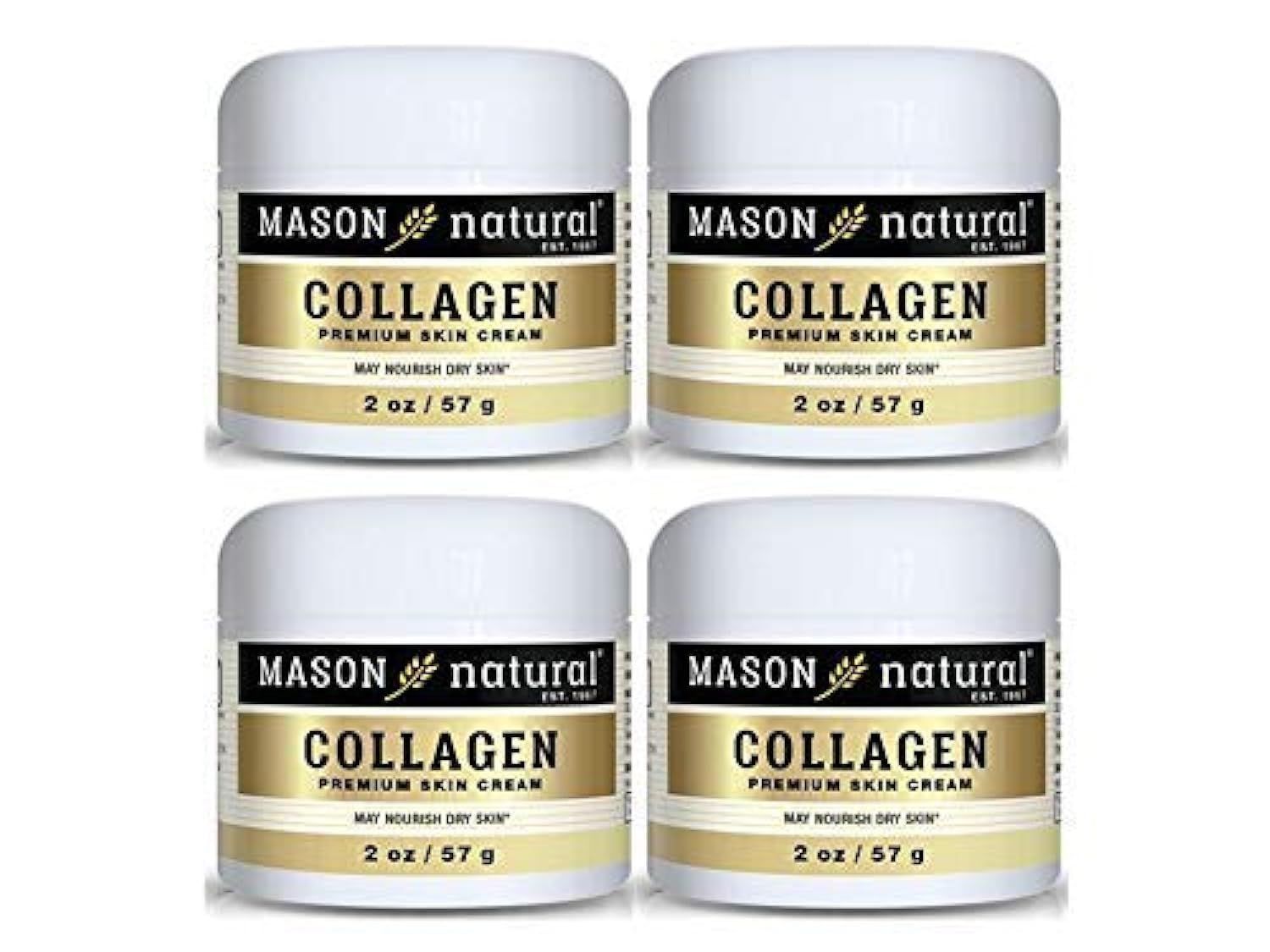 MASON NATURAL Collagen Premium Skin Cream - Anti Aging Face and Body Moisturizer, Intense Skin Hydration and Firmness, Pear Scent, Paraben Free, 2 OZ (4-Pack)