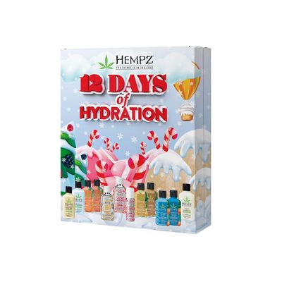 Hempz Twelve Days of Hydration Skin Care Gift Set (12-pack) - Candy Cane Moisturizer &amp; Lip Balm, Vanilla Moisturizer, Pineapple &amp; Melon, Original, &amp; Triple Moisture Shampoo, Conditioner &amp; Moisturizer