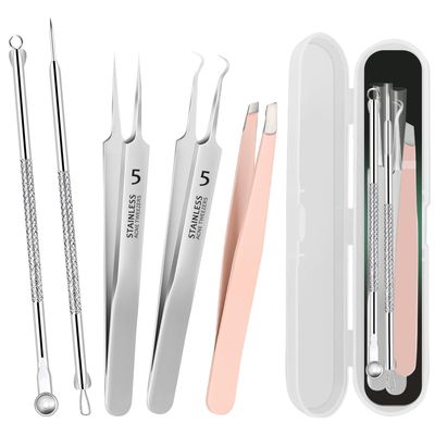 YGQQOY Blackhead Remover Tweezers Tools, Pimple Popper Tool Kit, Ingrown Hair Tweezers, Blackhead Pimple Extractor
