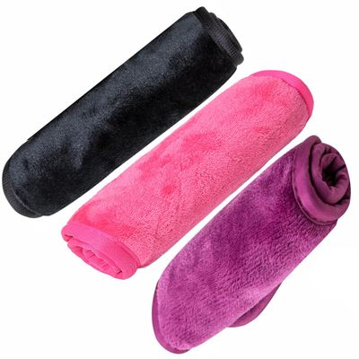 Makeup Remover Cloth Cleansing Towel 3 Pack - Chemical Free - Move Makeup Instantly with Just Water (Black, Rose and Burgundy)