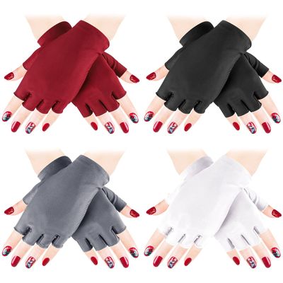 Pimoys 4 Pairs Anti UV Gloves for Nail Lamp Light Manicure Gloves UV Light for Gel Nails, Hand UV Protection Fingerless Gloves for Nail UV lamp