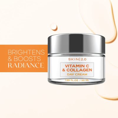 Skin 2.0 Vitamin C & Collagen Face Moisturizer - Dermatologist Tested, Anti-Aging, Skin Tightening - Brightening, Clean Beauty, Cruelty-Free, Korean Skincare for All Skin Types - 1.69 Fl oz