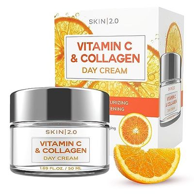 Skin 2.0 Vitamin C &amp; Collagen Face Moisturizer - Dermatologist Tested, Anti-Aging, Skin Tightening - Brightening, Clean Beauty, Cruelty-Free, Korean Skincare for All Skin Types - 1.69 Fl oz