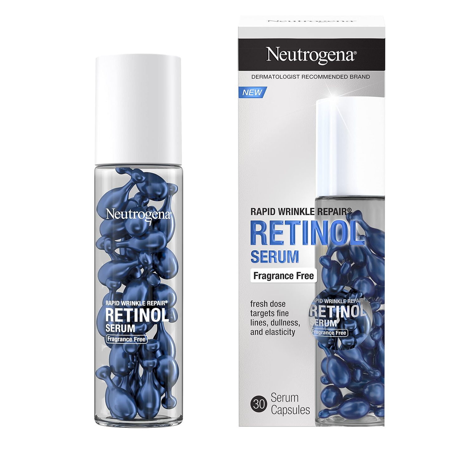 Neutrogena Rapid Wrinkle Repair Retinol Face Serum Capsules, Fragrance-Free Daily Facial with that fights Fine Lines, Wrinkles, Dullness, Alcohol-Free &amp; Non-Greasy, 30 ct