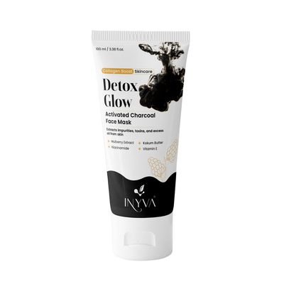 INYVA DetoxGlow Activated Charcoal Face Mask | With Mulberry Extract, Niacinamide, Kokum Butter &amp; Vitamin E | Deep Cleansing &amp; Brightening | Hydrates &amp; Nourishes Skin | For All Skin Types - 3.38 Oz