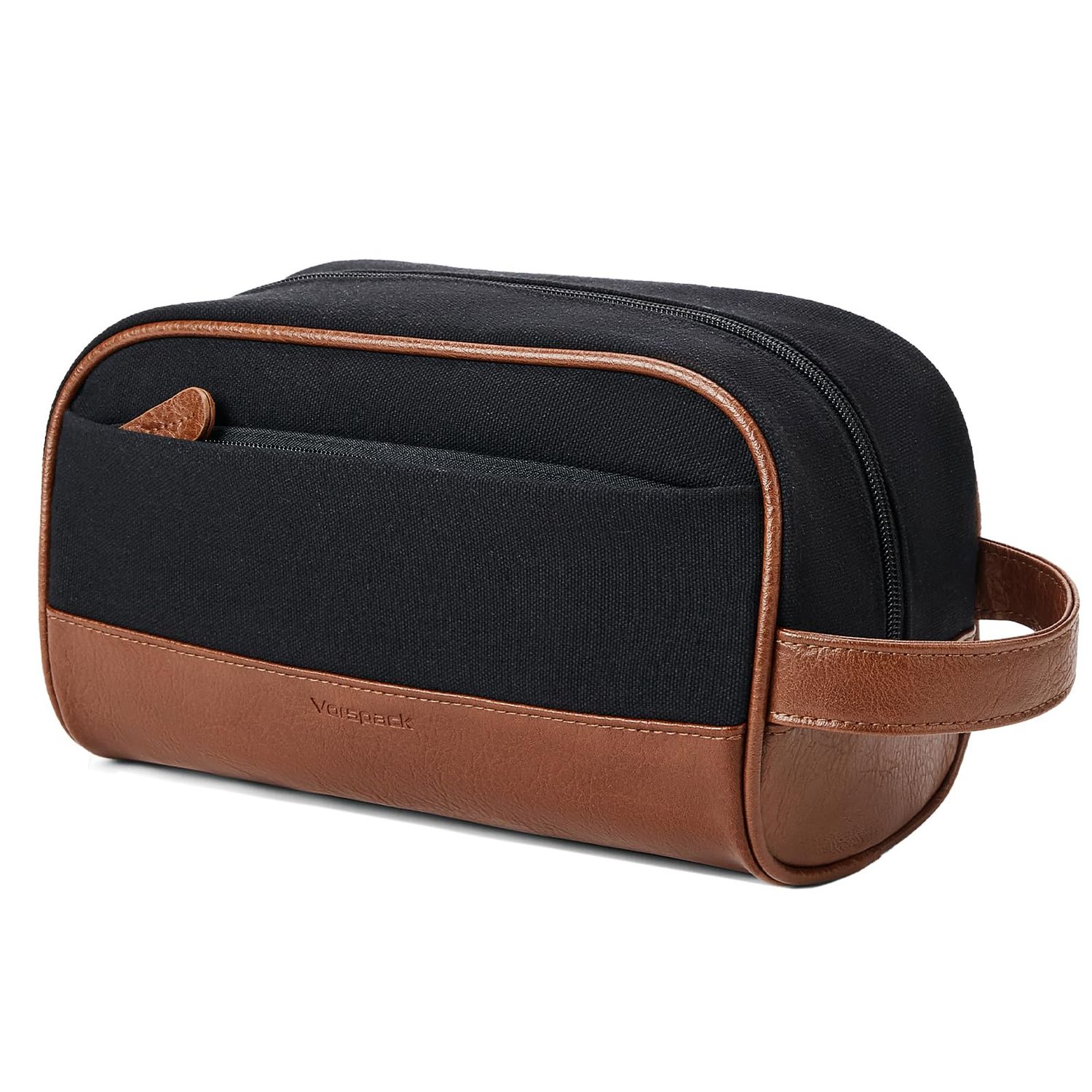 Vorspack Travel Toiletry Bag - Canvas Toiletry Bag for Men Water Resistant Skincare Bag Dopp Kit for Bathroom Toiletries Accessories Gifts - Black