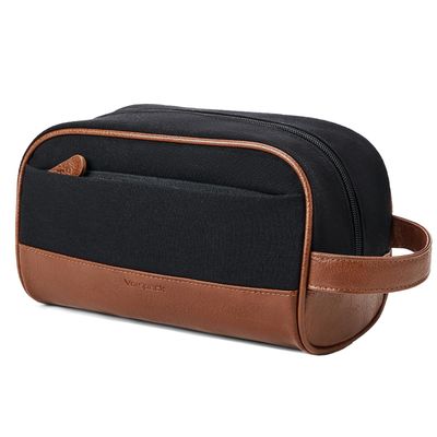 Vorspack Travel Toiletry Bag - Canvas Toiletry Bag for Men Water Resistant Skincare Bag Dopp Kit for Bathroom Toiletries Accessories Gifts - Black