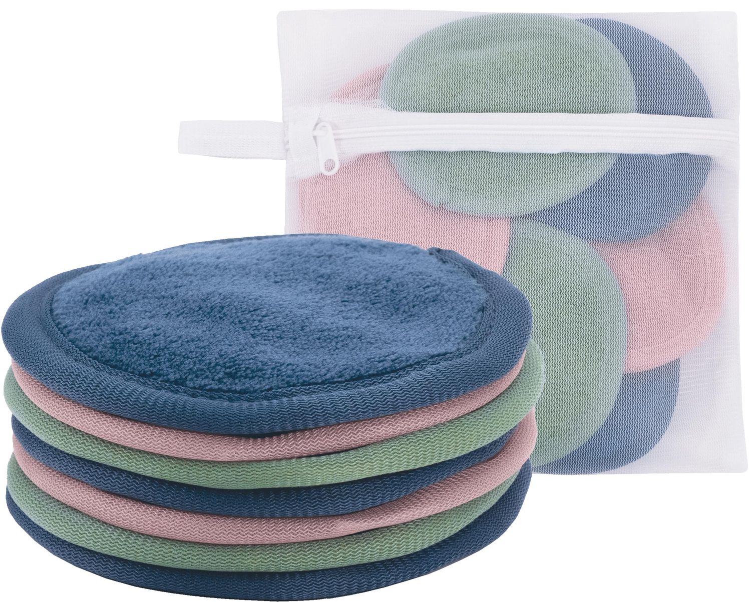 S&amp;T INC. Makeup Remover Wipes for Skin Care, Reusable Makeup Wipes with Laundry Bag, Travel Essentials, Assorted Colors, 4 Inch Diameter, 7 Pack