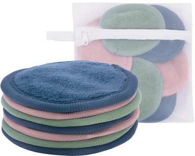 S&amp;T INC. Makeup Remover Wipes for Skin Care, Reusable Makeup Wipes with Laundry Bag, Travel Essentials, Assorted Colors, 4 Inch Diameter, 7 Pack