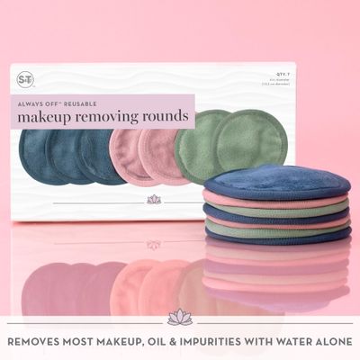 S&amp;T INC. Makeup Remover Wipes for Skin Care, Reusable Makeup Wipes with Laundry Bag, Travel Essentials, Assorted Colors, 4 Inch Diameter, 7 Pack