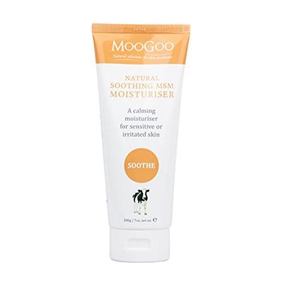 MooGoo Soothing MSM Moisturiser - Calming Face &amp; Body Moisturiser for Sensitive, Red or Sunburnt, Irritated Skin Including Eczema, Psoriasis &amp; Rosacea, For All Ages Including Children, 200g / 7oz.