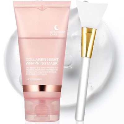 YP Collagen Overnight Peel-Off Facial Mask, Hydrating &amp; Firming Night Wrapping Mask for Skin Tight*ening, Reduces Sagging &amp; Improves Elasticity, 2.65 OZ Includes Brush