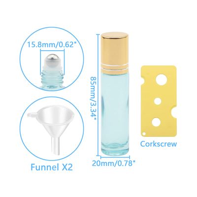 Newzoll 8Pcs 10ml (1/3oz) Essential Oil Roller Bottles, Pearl Blue Refillable Roll on Bottles Vials Containers for Skincare Cosmetic Aromatherapy Perfume, Gold Cap
