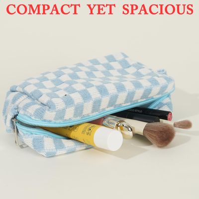 Travel Makeup Bag, Checkered Cosmetic Bag Make Up Organizer Case for Women, Small Toiletry Bag Skincare Pouch for Toiletries Accessories Brushes