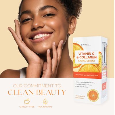Skin 2.0 Vitamin C Serum - Dermatologist Tested, Anti-Aging & Dark Spot Remover - Brightening, Clean Beauty, Cruelty-Free, Korean Skincare for Glass Skin, All Skin Types - 1.69 Fl. oz