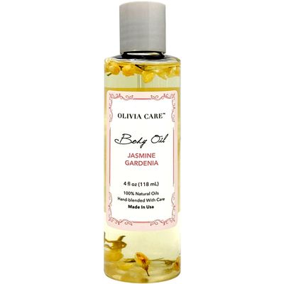 Olivia Care Jasmine Gardenia Body Oil Vegan &amp; Natural Oil For Women | Hydrating &amp; Moisturizing After Bath Oil - with VITAMIN E, K &amp; Omega Fatty Acids Reduce Dry Skin - 4 OZ