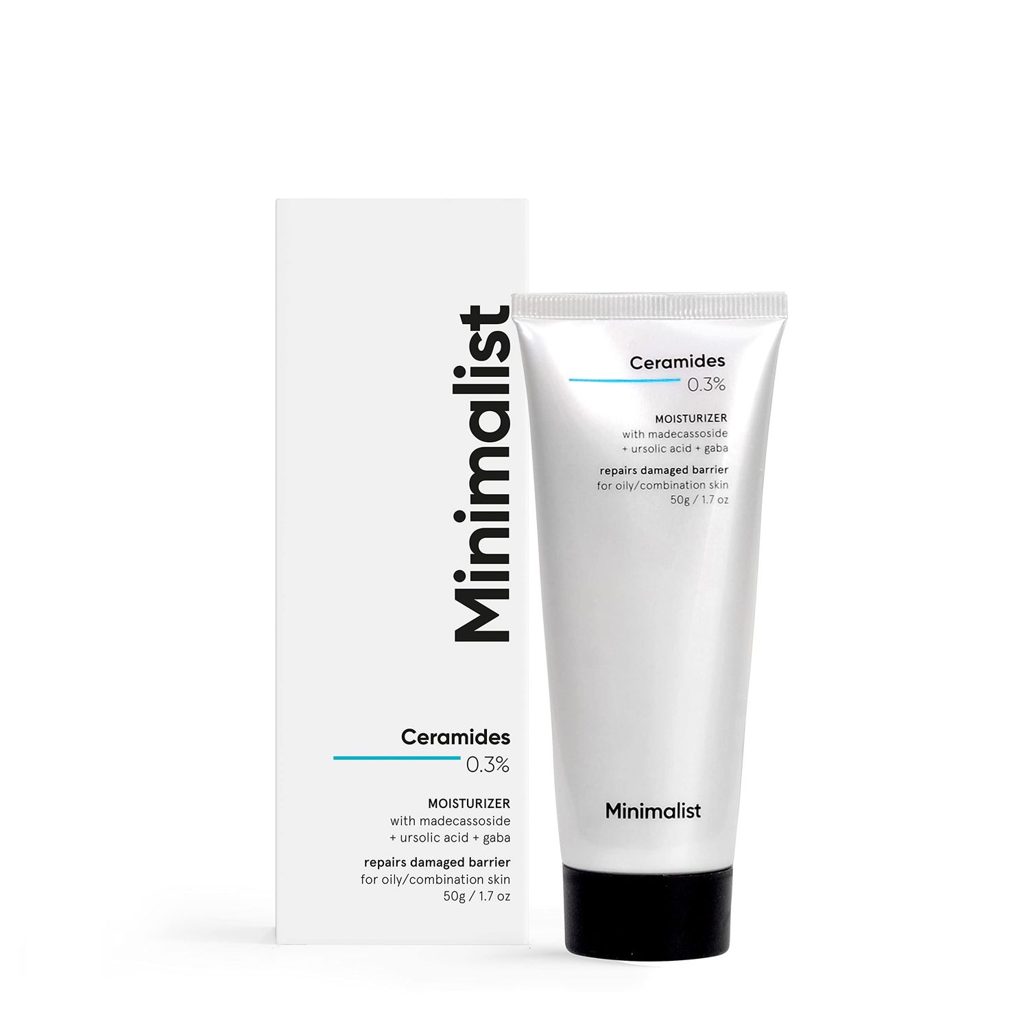 Minimalist Oily Skin Face Moisturizer for Barrier Repair | 0.3% Ceramide Madecassoside | For Women &amp; Men | 1.7 Oz / 50 gm