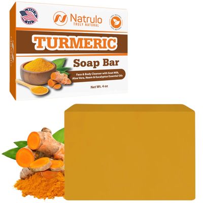 Turmeric Soap Bar for Face &amp; Body - Natural Turmeric Skin Brightening Soap for Dark Spots, Intimate Areas, Underarms - Turmeric Face Wash Reduces Acne, Scars &amp; Cleanses Skin - Made in USA