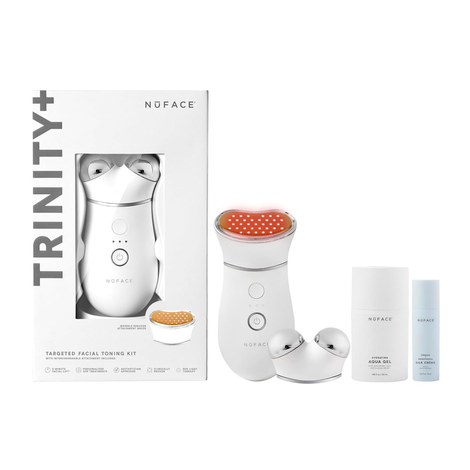 NuFACE TRINITY+ LED Red Light Therapy + Microcurrent Facial Device for Fine Lines and Deep Wrinkles - Amber, Red &amp; Infrared Light Skin Tightening Device with Gel Activator, Silk Crme &amp; Brush