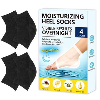 Moisturizing Gel Heel Socks for Dry Cracked Feet - 2 Pairs - Spa Socks for Cracked Heel Treatment - Heal Dry Heels - Night Care Skin - Foot Care for Women &amp; Men (Regular, Black)