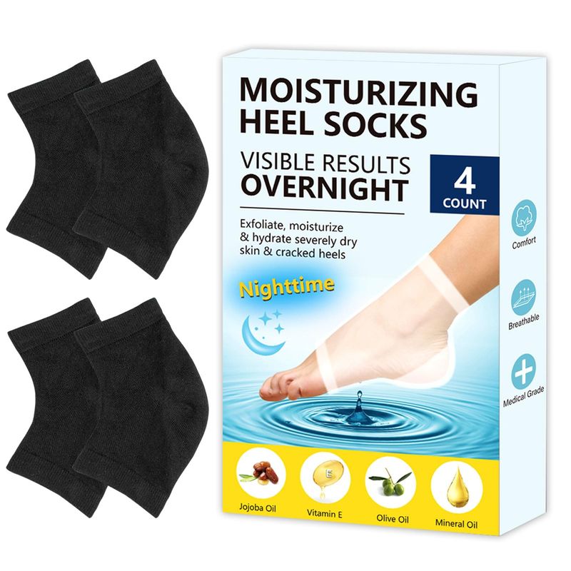Moisturizing Gel Heel Socks for Dry Cracked Feet - 2 Pairs - Spa Socks for Cracked Heel Treatment - Heal Dry Heels - Night Care Skin - Foot Care for Women &amp; Men (Regular, Black)