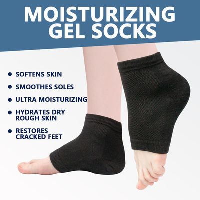 Moisturizing Gel Heel Socks for Dry Cracked Feet - 2 Pairs - Spa Socks for Cracked Heel Treatment - Heal Dry Heels - Night Care Skin - Foot Care for Women &amp; Men (Regular, Black)