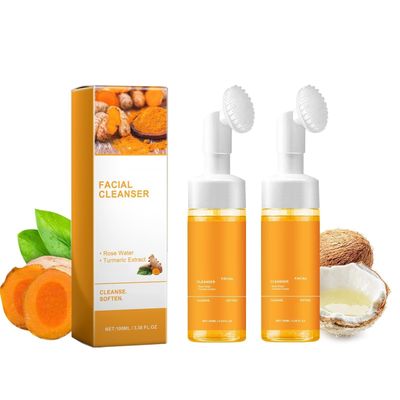 Yaper 2 Pcs Turmeric Foaming Face Wash,Deep Cleansing and Exfoliating Glow Wash Turmeric Facial Cleanser With Brush.