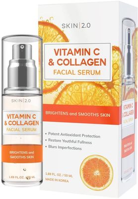 Skin 2.0 Vitamin C Serum - Dermatologist Tested, Anti-Aging &amp; Dark Spot Remover - Brightening, Clean Beauty, Cruelty-Free, Korean Skincare for Glass Skin, All Skin Types - 1.69 Fl. oz