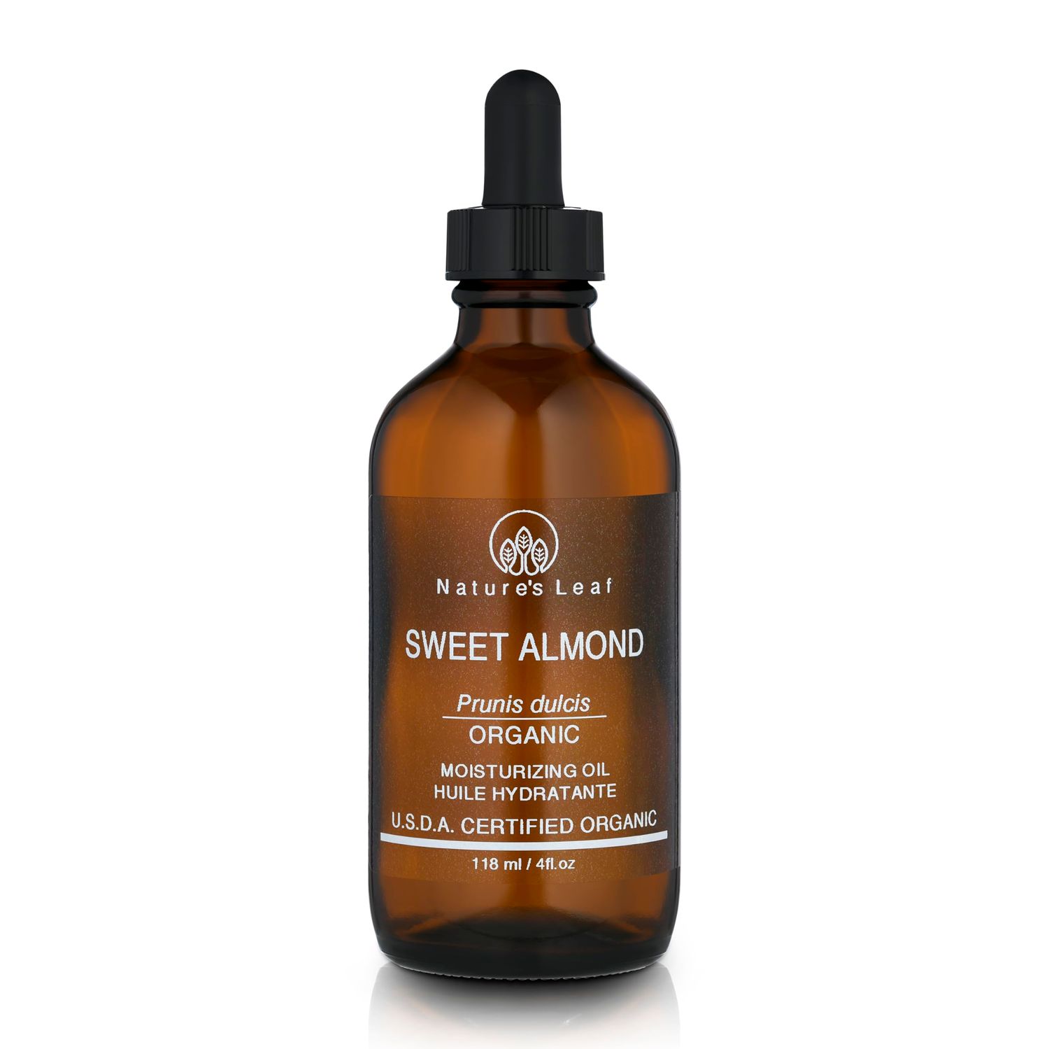 Natures Leaf Sweet Almond Oil, USDA Certified Organic, 100% Pure, Cold Pressed, Nourish &amp; Soften, Promotes Healthy Looking Skin and Hair, Unscented, 4 ounce