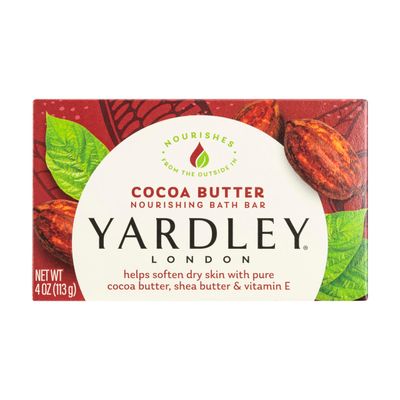 Yardley London Nourishing Bath Soap Bar Cocoa Butter, Helps Soften Dry Skin with Pure Cocoa Butter, Shea Butter &amp; Vitamin E, 4.0 oz Bath Bar, 1 Soap Bar