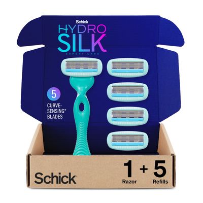 Schick Hydro Silk Sensitive Women&#39;s Razor | 5-Blade Razors for Women Sensitive Skin | Womens Razors Sensitive Skin | 1 Handle &amp; 5 Razor Blade Refills