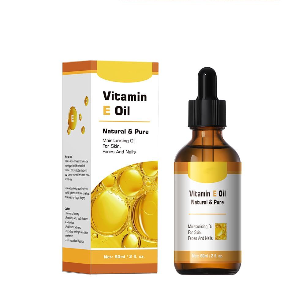 Loske Organic Vitamin E Oil, Natural &amp; Pure Moisturising Oil for Skin, Face, Nail, Hair, Improves Skin Texture and Elasticity, Reduce Dullness, Aging (1)