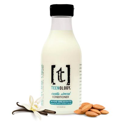 Teenology Conditioner for Teens - Avoid Forehead and Body Acne - Sulfate and Paraben Free, Noncomedogenic, Natural Botanical Extracts, Vanilla Almond - 16 oz.