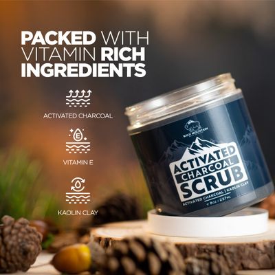 Wild Mountain Activated Charcoal Scrub- Men Face Scrub and Exfoliate for Face- Face Scrub for Men- Face Exfoliator, Exfoliating Face Wash, Facial Scrub, Face Exfoliant