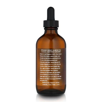 Natures Leaf Sweet Almond Oil, USDA Certified Organic, 100% Pure, Cold Pressed, Nourish &amp; Soften, Promotes Healthy Looking Skin and Hair, Unscented, 4 ounce