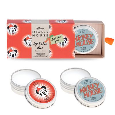 MAD BEAUTY Disney Mickey Mouse Lip Balm Duo, Frosted Berries &amp; Vanilla Scented, 2-Pack, Gift Wrapped, Christmas, Holidays, Moisturizing