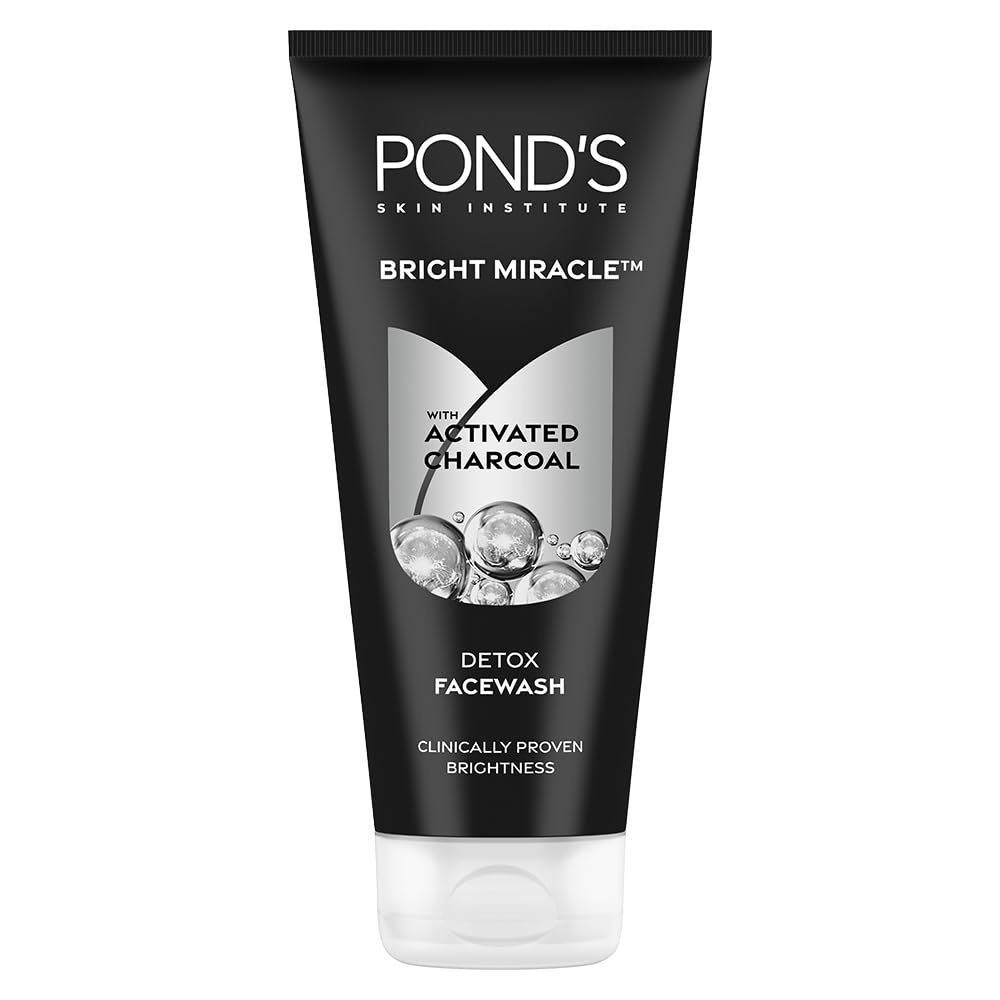 POND&#39;S Pure Detox Face Wash 200 g, Daily Exfoliating &amp; Brightening Cleanser, Deep Cleans Oily Skin - With Activated Charcoal for Fresh, Glowing Skin