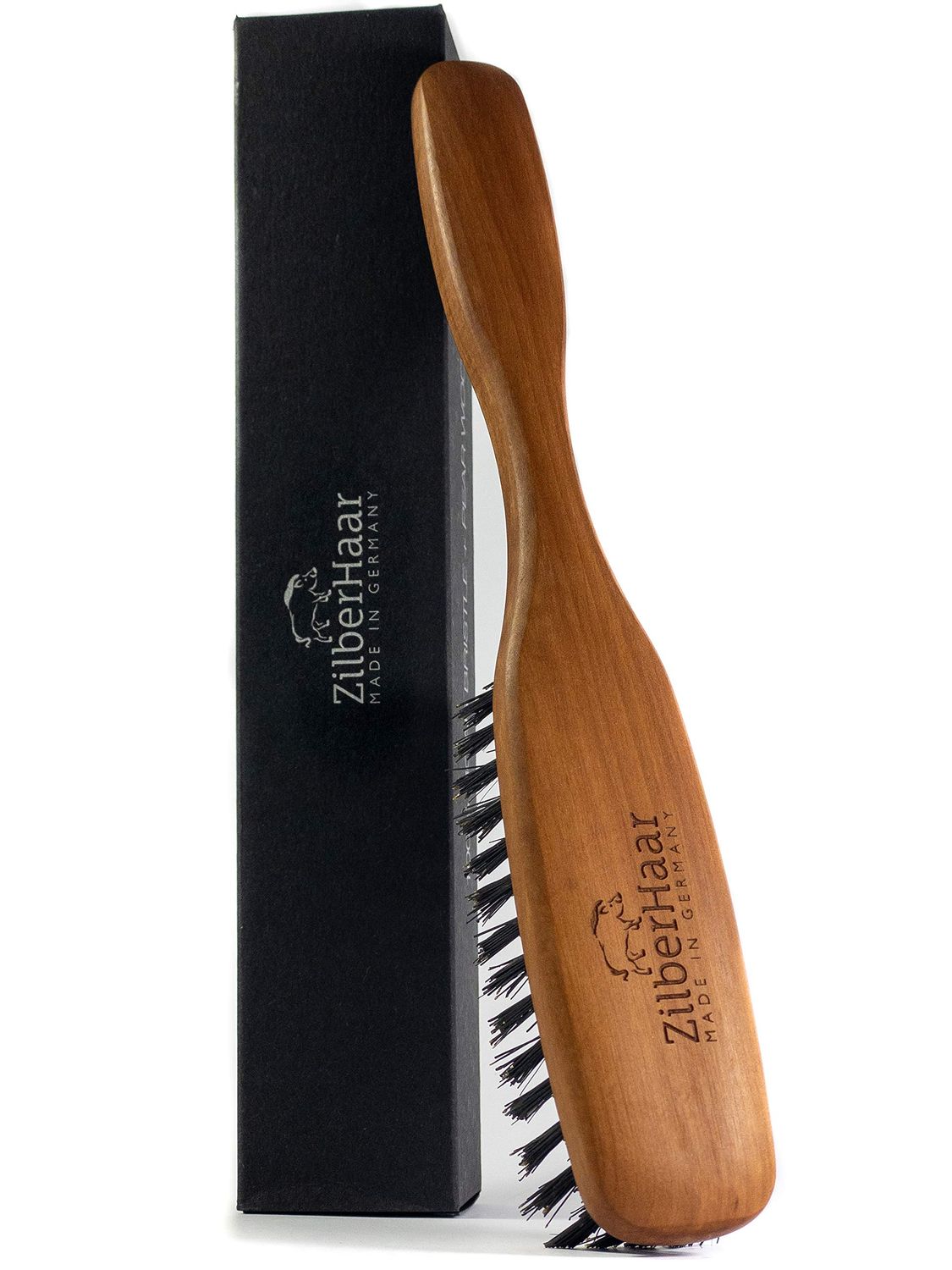 ZilberHaar Long Hair Brush - Soft Boar Bristles - Exfoliating and Conditioning for Men&#39;s Beards &amp; Skin - Compatible with Beard Balms and Oils