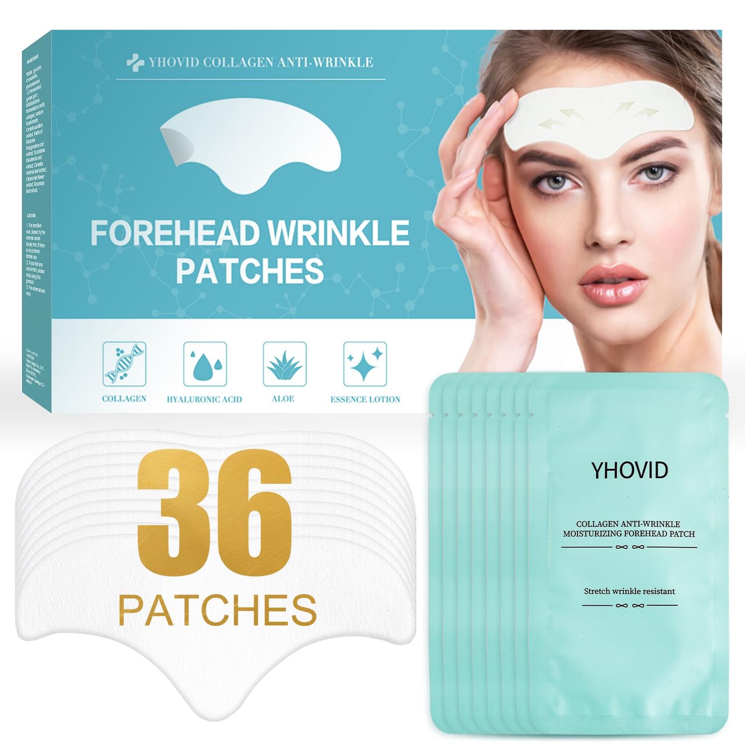 YHOVID 36 Pcs Forehead Wrinkle Patches - Anti Wrinkle Facial Patches with Collagen and Vitamin E for Face Overnight to Smoothing Fine Frown Lines &amp; Wrinkles Treatment