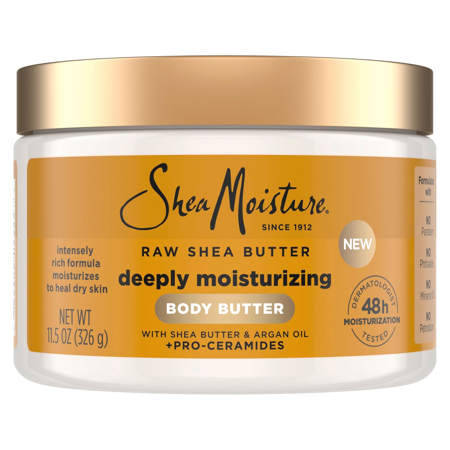 SheaMoisture Deeply Moisturizing Body Butter with Raw Shea Butter, Argan Oil and Pro-Ceramides, Rich Hydration &amp; Healing of Dry Skin, 48H Moisturizing 11.5 oz