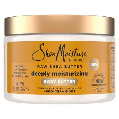 SheaMoisture Deeply Moisturizing Body Butter with Raw Shea Butter, Argan Oil and Pro-Ceramides, Rich Hydration &amp; Healing of Dry Skin, 48H Moisturizing 11.5 oz
