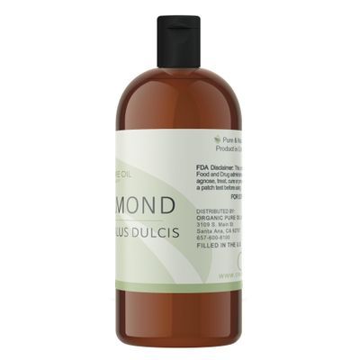Sweet Almond - Pure & Organic, Cold Pressed, Non-GMO, Unrefined, Vegan, Extra Virgin Unrefined 32 OZ for Face Hair Skin Body Lips By Organic Pure Oil - Packaging May Vary