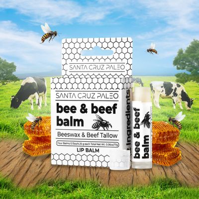 Santa Cruz Paleo Grass Fed Beef Tallow & Beeswax Lip Balm, 4 Pack, Beef Tallow for Skin Care Moisturizer, Lip Care for Dry Chapped Lips, Hypoallergenic for Sensitive Skin, Long Lasting & Vitamin Rich