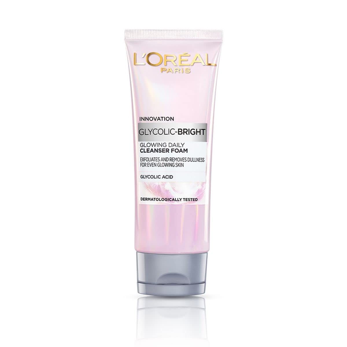 L&#39;Oreal Paris Glycolic Bright Daily Foaming Face Cleanser, 100ml | Glycolic Acid Face Wash for Dull Skin | Daily Glowing Facial Cleanser