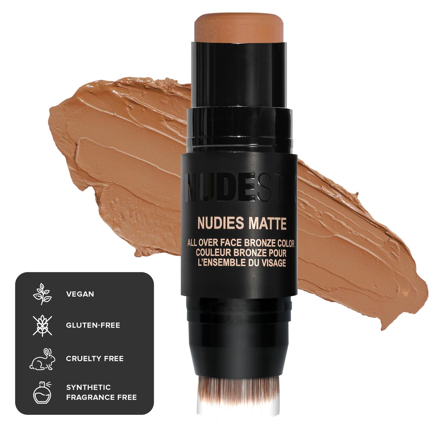 Nudestix Nudies Matte Cream Bronzer 3-in-1 All Over Face Colour for Face, Eyes, and Lips w/Blending Brush (Bondi Bae)