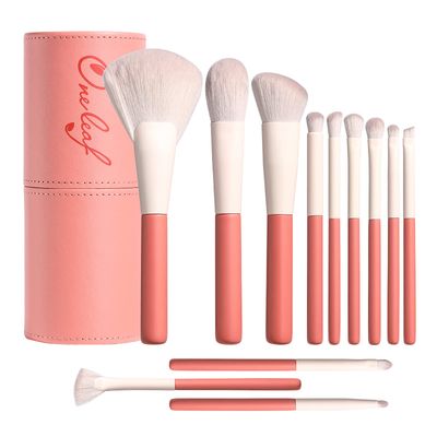 Oneleaf Makeup Brushes 12 Pcs Premium Synthetic Bristles Makeup Kit,Kabuki Foundation Blending Face Powder Blush Concealers Eye Shadows Brush Make up Professional Brushes Set with Gift Box(Pink White)