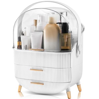 lurcns Makeup Organizers and Storage, Make up Organizer for Vanity Cosmetics Skincare Organizers With Lid and Drawers Display Cases for CountertopWhite