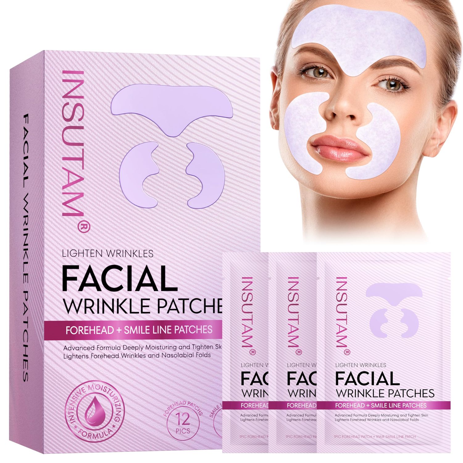 Insutam Forehead Wrinkle Patches for Anti-wrinkles: Overnight Face Wrinkles Patches to Lift Smile Lines for Women 12prs