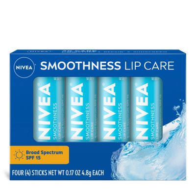 NIVEA Smoothness Lip Care SPF 15, Lip Balm SPF Stick, 0.17 Oz, Pack of 4