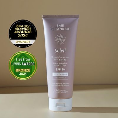 NEW - Baie Botanique Soleil - Organic Mineral Non-Toxic Sunscreen - Face and Body Sunscreen Tube SPF 50 - Sea Buckthorn & Calendula - Natural - Vegan - Non-Nano Zinc - Chemical Filter Free - Reef Safe